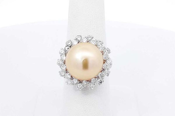 Faux Golden Pearl & Diamond Ring In 18k White Gold 8 Grams Size 7 Eb1025llxzdu
