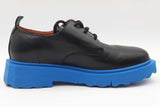 Off-white Black Leather Sponge Derby Shoes With Blue Soles Size 46 Eb0925lxzde