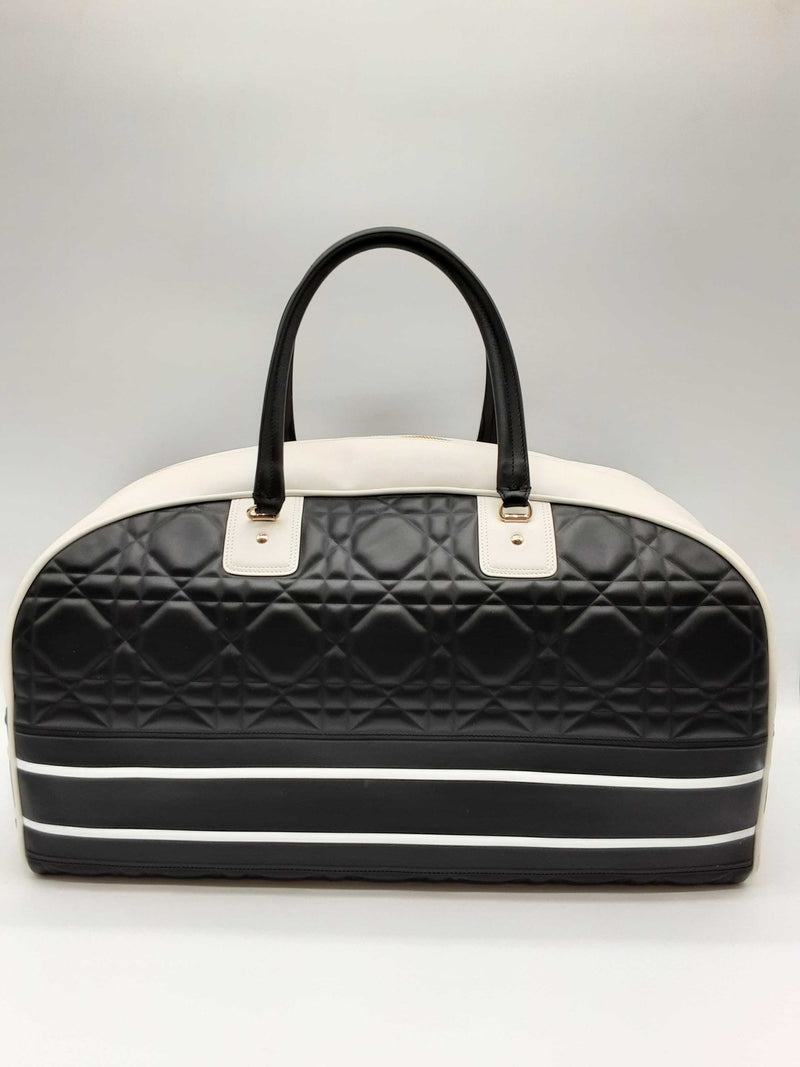 Christian Dior Large Black White Quilted Leather Bowling Bag Do0225ooxzde