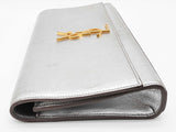 Yves Saint Laurent Ysl Metallic Silver Leather Clutch Do0526prxde