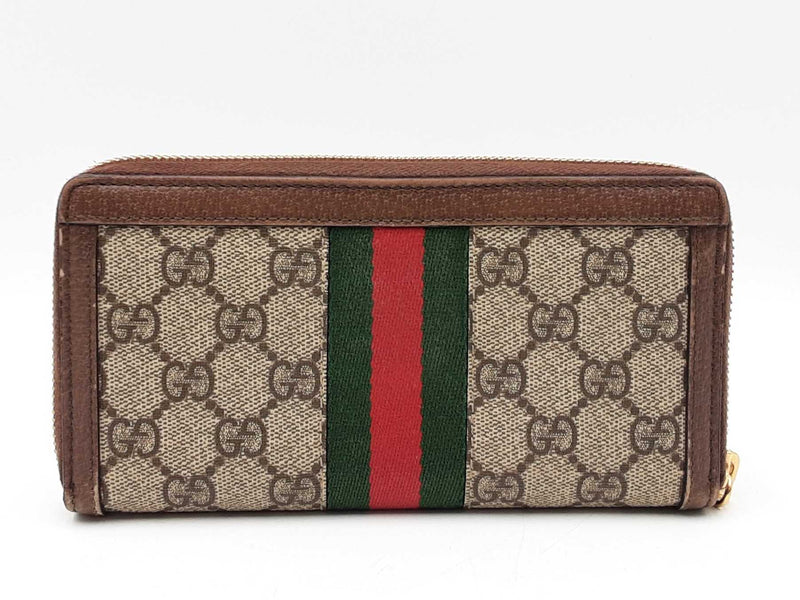Gucci Ophidia Zip Wallet In Gg Supreme Coated Canvas & Brown Leather Fw1025ozxdu