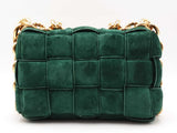 Bottega Veneta Padded Chain Cassette Bag In Emerald Green Suede Fw0926eordu