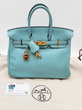 Hermes Birkin 25 Lagon Teal Swift Leather Gold Handbag Do0325lrrxzde