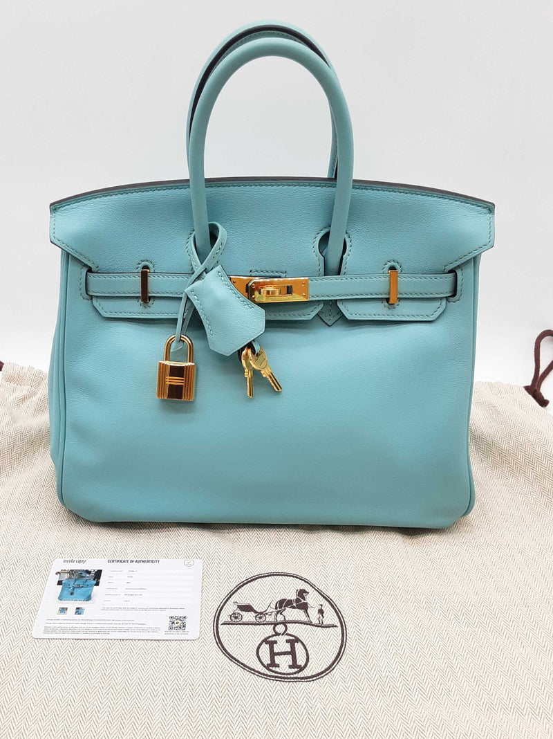 Hermes Birkin 25 Lagon Teal Swift Leather Gold Handbag Do0325lrrxzde