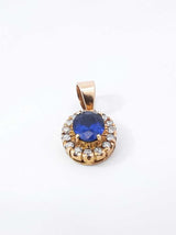 Sapphire & Diamond Halo Pendant In 14k Yellow Gold 1.6 Grams Fw0625ixdu