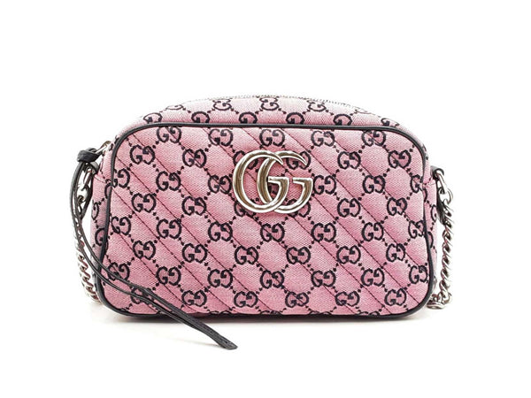 Gucci Gg Marmont Diagonal-quilted Canvas Shoulder Bag In Pink Fw0825ozxdu