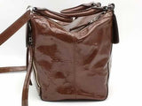 Tory Burch Glossy Brown Crinkled Patent Leather Handle Satche Aa1026rzsa