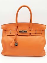 Hermes Birkin 35 Orange Swift Palladium Hardware Handbag Do0725irxzde