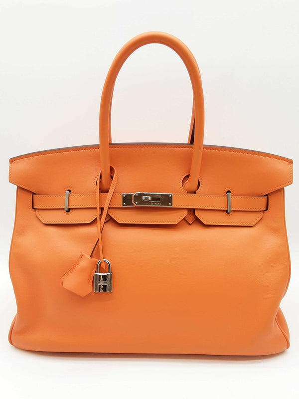 Hermes Birkin 35 Orange Swift Palladium Hardware Handbag Do0725irxzde