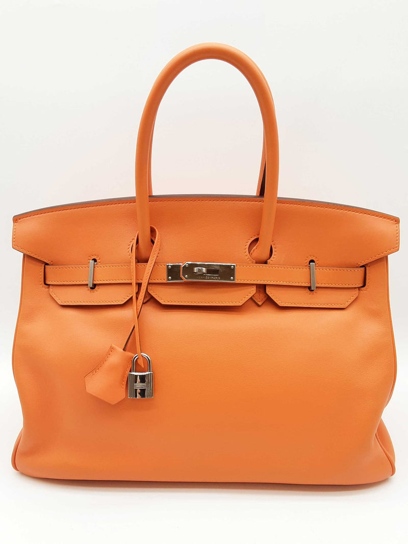 Hermes Birkin 35 Orange Swift Palladium Hardware Handbag Do0725irxzde