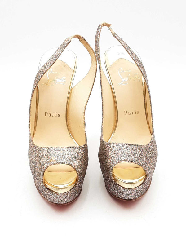 Christian Louboutin Glitter Slingback Peep Toe Pumps Size 35.5 Eb1224rxsa