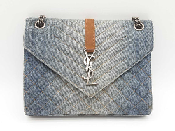 Ysl Saint Laurent Washed Denim Matelasse Chevron College Bag
