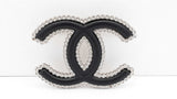 Chanel Cc Logo Silver-tone Brooch In Black Lambskin Leather & Strass Fw1125rzdu