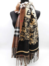 Burberry Brown Check Knight Logo Cashmere Silk Blend Scarf Do0326loxde