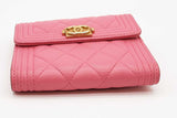 Chanel Pink Lambskin Boy Trifold Wallet Eb1225rrxde