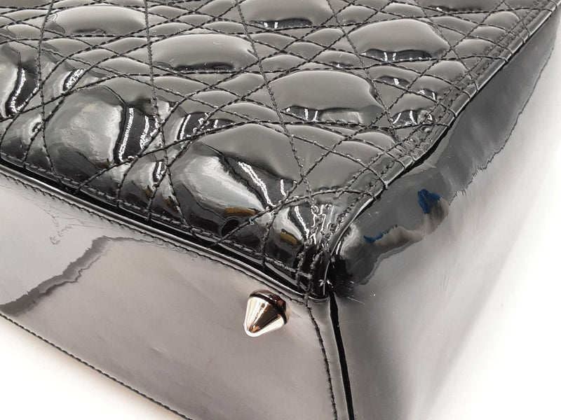 Christian Dior Lady Dior In Black Patent Cannage Leather Fw00825lzxzdu