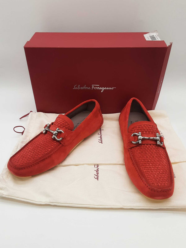 Salvatore Ferragamo Parigi Flame Red Suede Loafers Size Us 8.5e Do0625lxzde