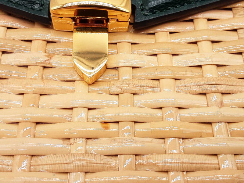 Gucci Sylvie Green Leather Tan Wicker Handbag Do0225exzde