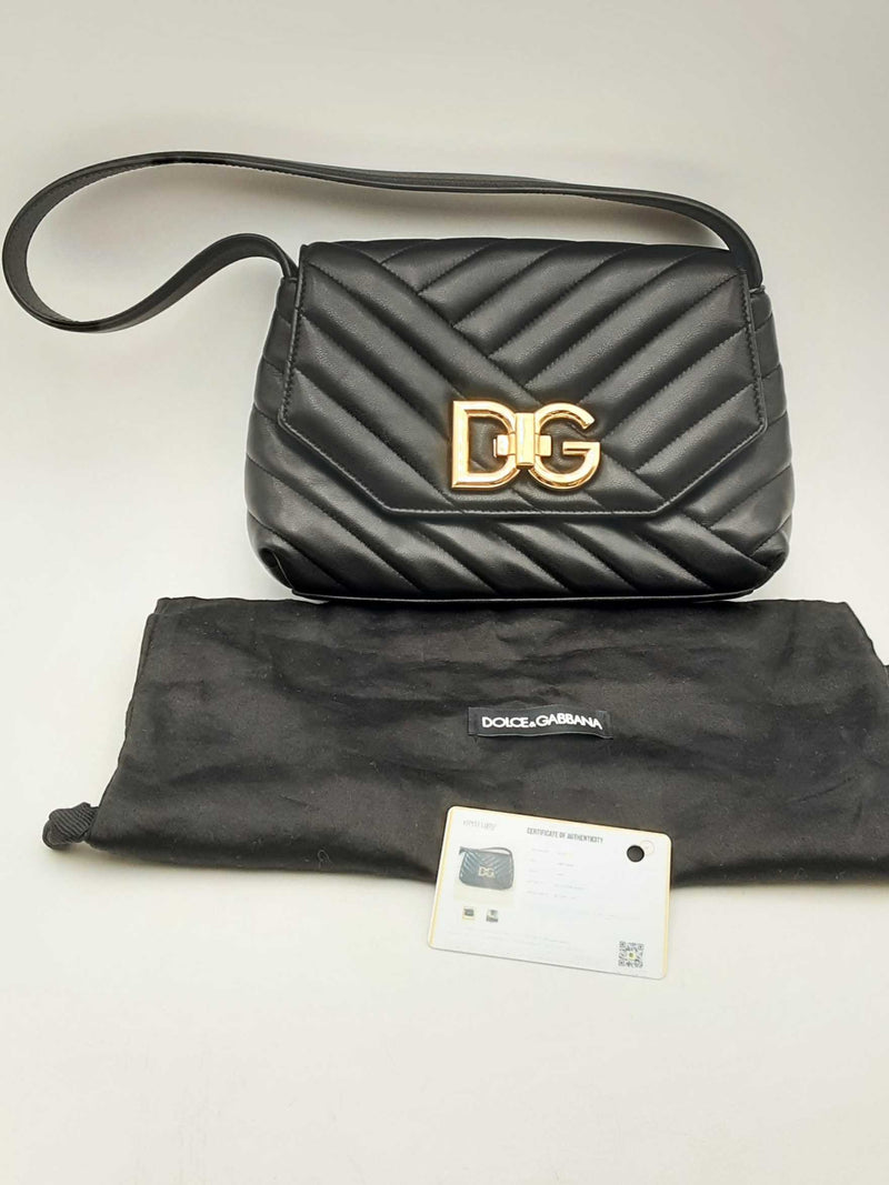 Dolce & Gabbana Logo Quilted Black Leather Shoulder Bag Eb0225pxzsa