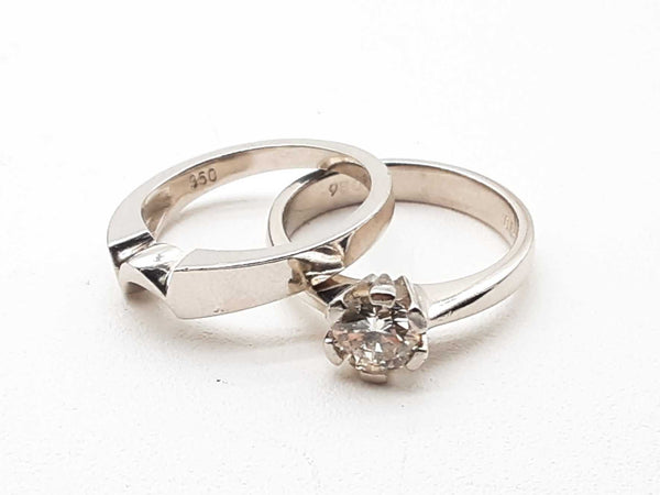 0.950 Platinum Diamond Solitaire Wedding Ring Set Size 6 Doloxzde 144020010702