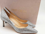 Jimmy Choo Romy Silver Glitter Pointed Toe Pumps Size 7.5 Sd0926lzxde