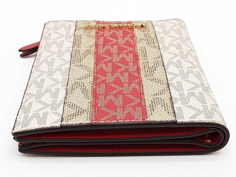 Michael Kors Jet Set Travel Red Gold Signature Logo Passport Wallet Do1025oxde