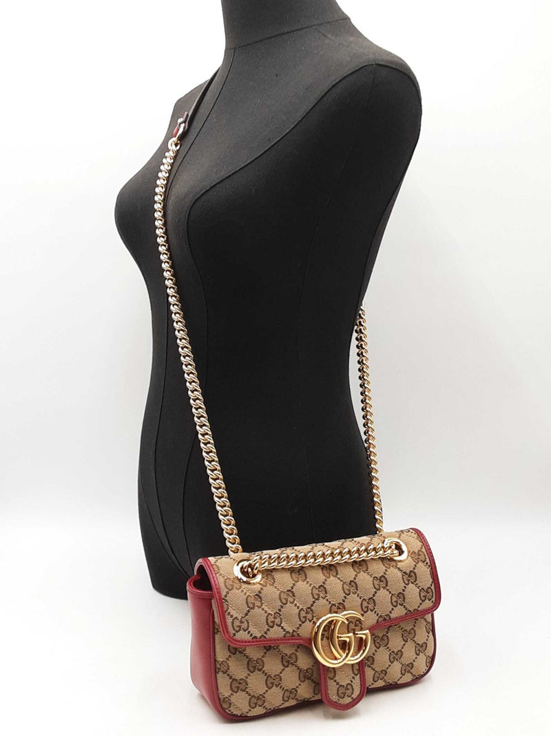 Gucci Marmont Flap Bag In Matelassé Gg Canvas & Red Leather Fw0925rzxdu