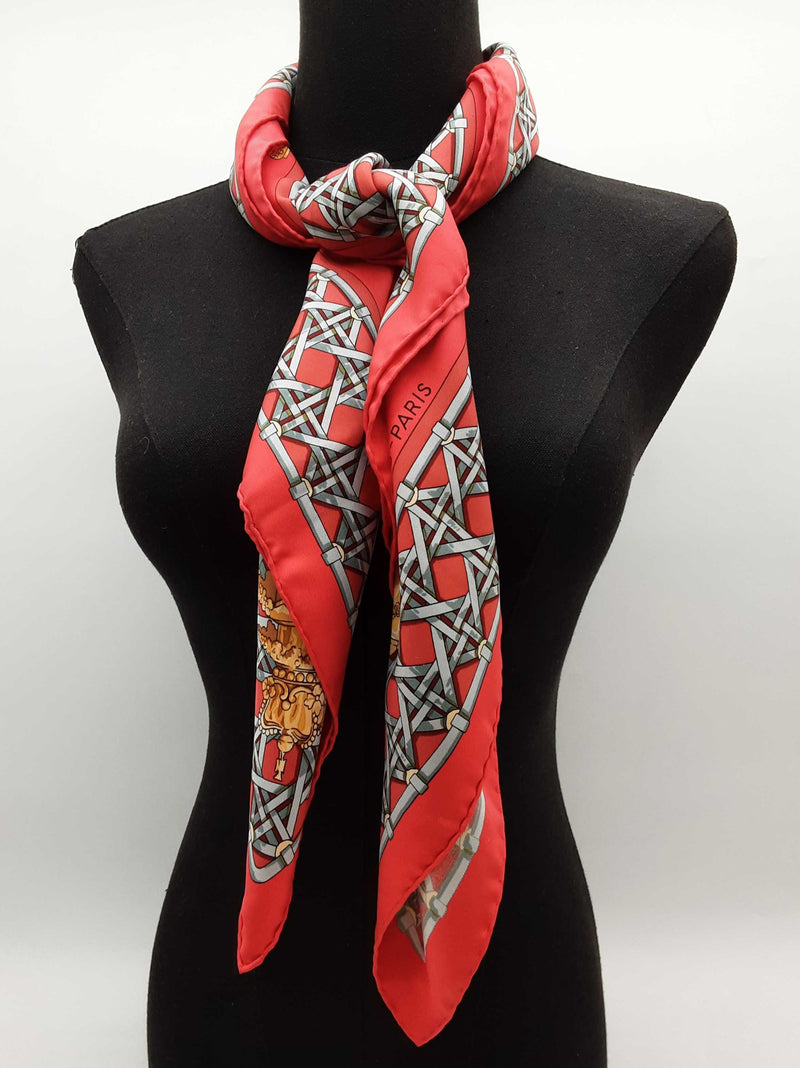 Hermes Feux De Route Carriage Lantern Red Silk Scarf Do0326orxde
