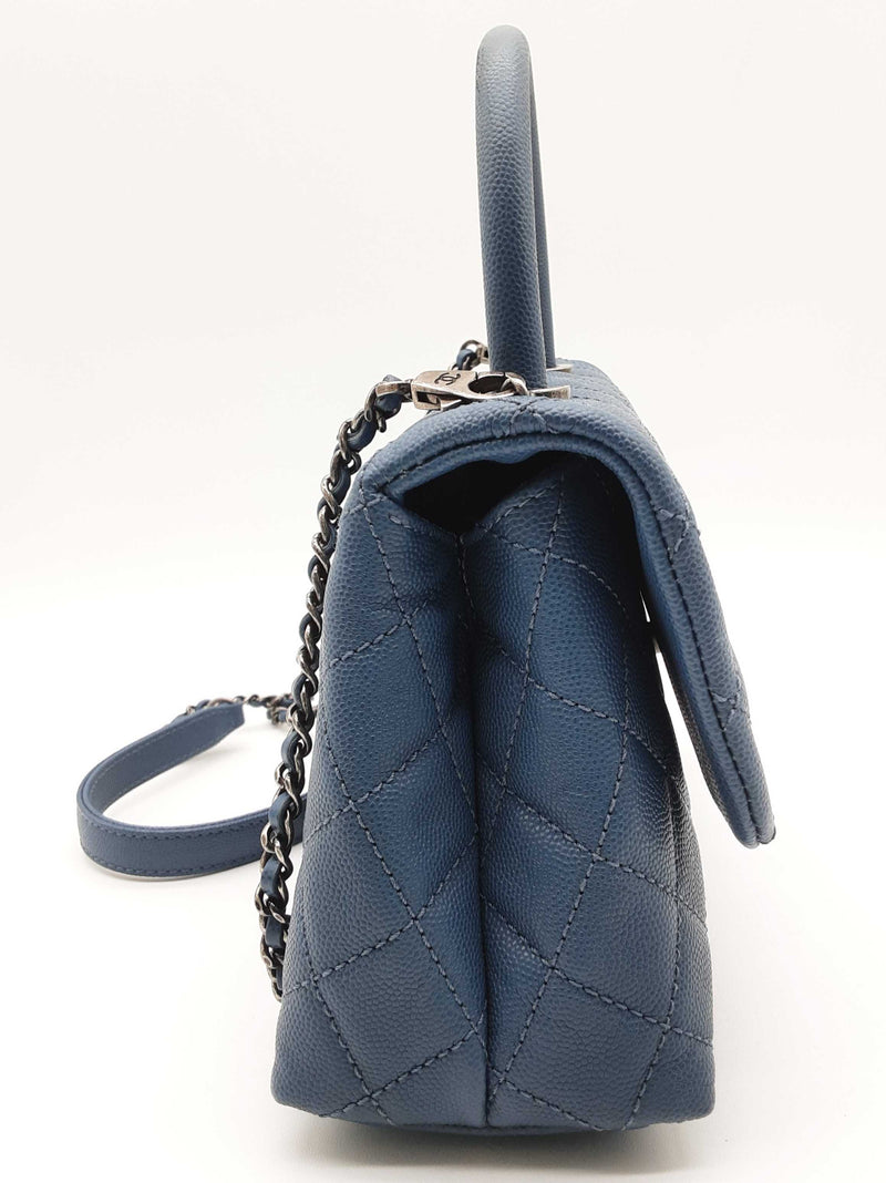 Chanel Coco Quilted Blue Caviar Leather Top Handle Crossbody Bag Do0325wwxzde