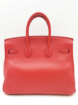 Hermes Birkin 25 Rouge Tomate Red Box Calf Palladium Handbag Do0925lxzxzde