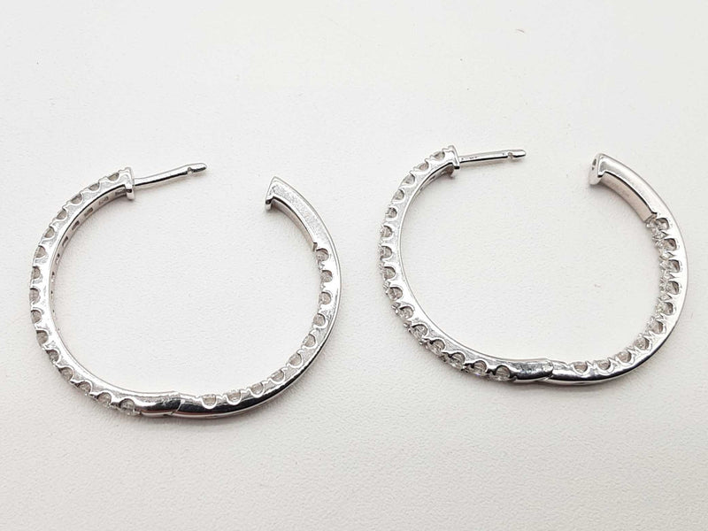 3.00 Ctw Lab Grown Diamonds 0.925 Silver 6.8g Clasp Hoop Earrings Do0225worde