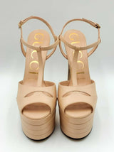 Gucci Angel T-strap Platform Heels In Neutral Leather Size Eu 37.5 Fw0225szdu