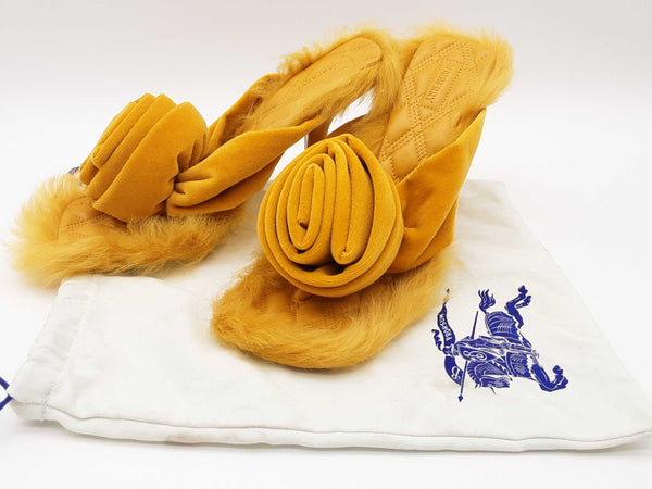 Burberry Yellow Rose Velvet Fur Trim Heels Size It 41 Do0525lxzde