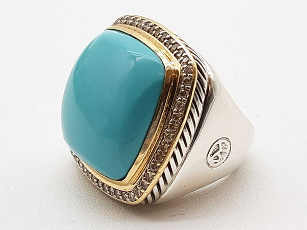 David Yurman Synthetic Turquoise 0.925 Silver 23.5g Ring Size 6.75 Do0425irxde