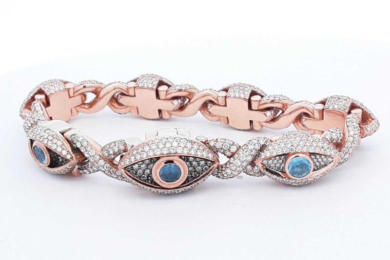 Diamond & Blue Gemstone Bracelet In 14k Rose Gold 81 Grams 7 Inch Eb1024exxzsa