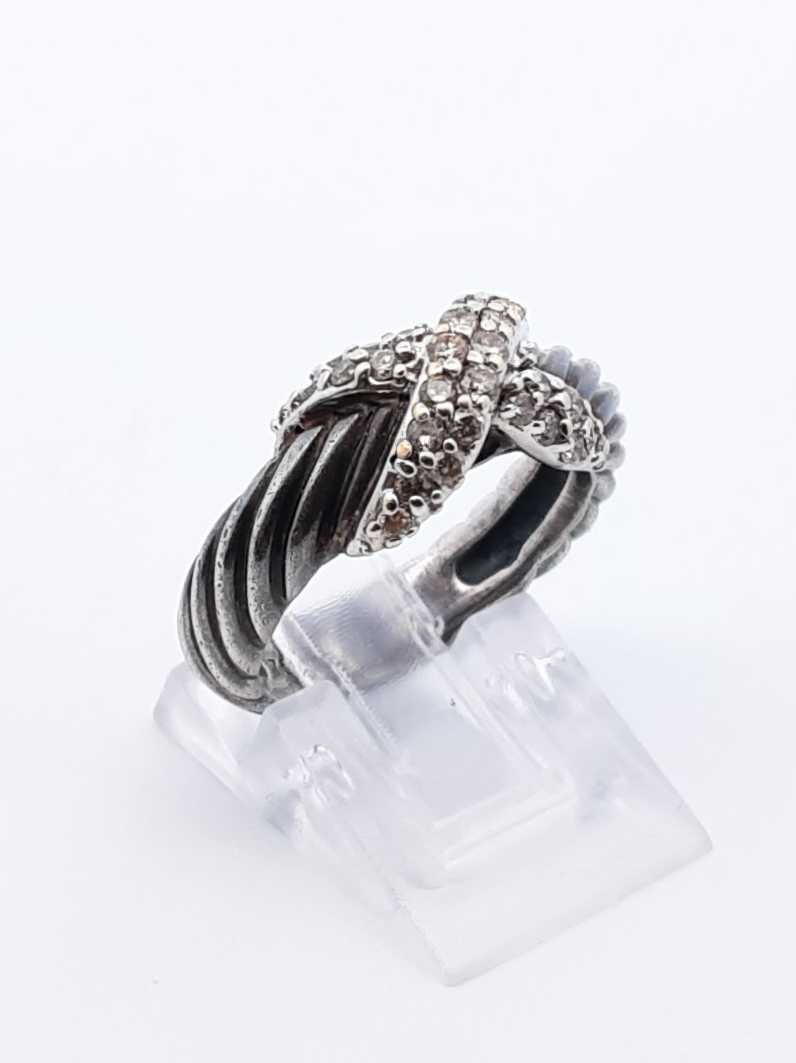 David Yurman Sterling Silver 18k & Diamond Cable Ring 6.6g Size 5.75 Fw0625loxdu
