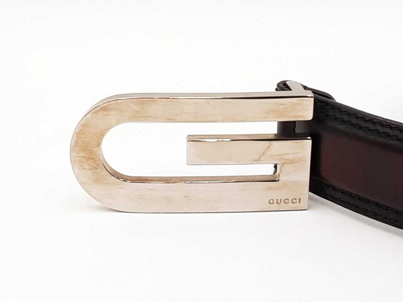 Gucci Silver-tone G Buckle With Black Leather Belt Size 95|38 Fw0325ozxdu