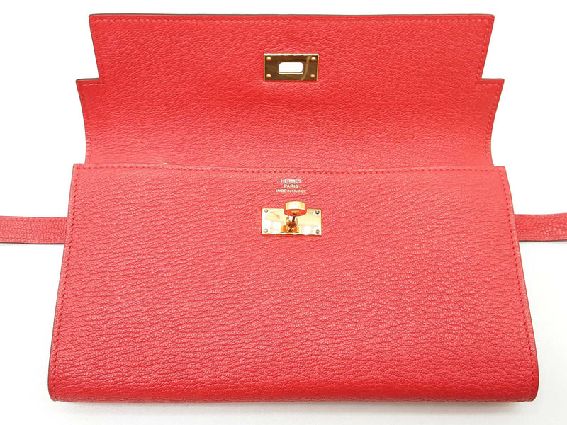 Hermes Kelly To Go Red Chevre Mysore Gold Hardware Clutch Do1124lxzxde