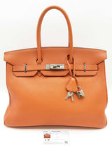 Hermes Birkin 35 Potiron Orange Clemence Palladium Handbag Do0325crxzde