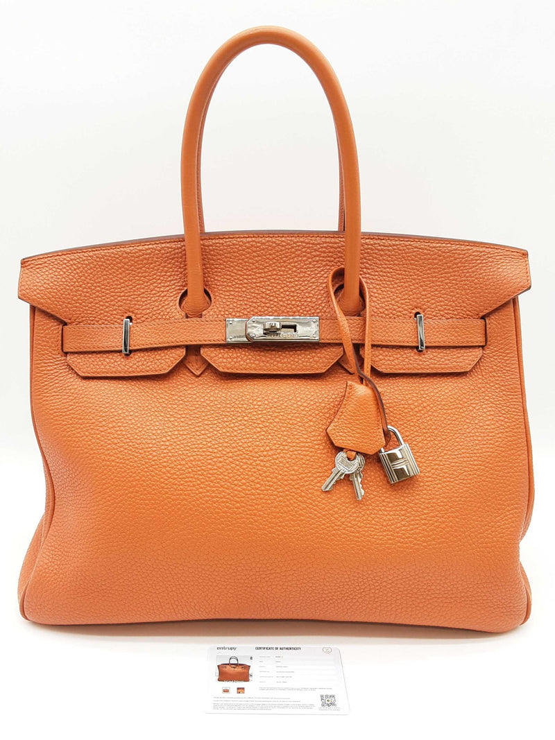 Hermes Birkin 35 Potiron Orange Clemence Palladium Handbag Do0325crxzde