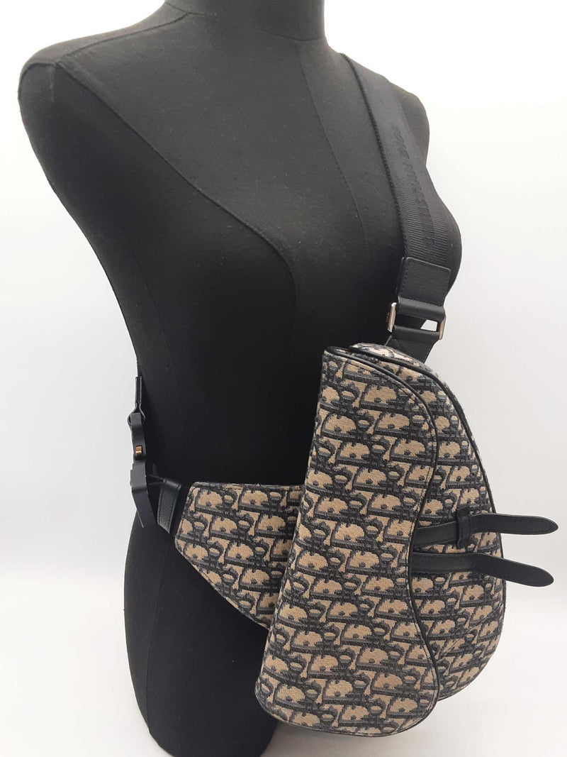 Christian Dior Saddle Tan Navy Oblique Logo Canvas Crossbody Bag Do0425loxzde
