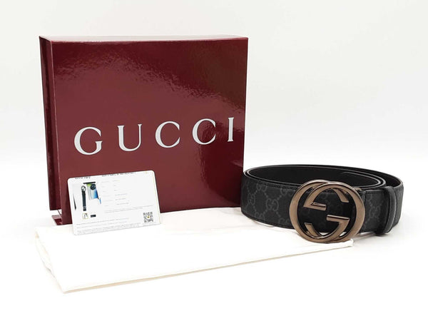 Gucci Interlocking G Buckle & Black Gg Supreme Coated Canvas Belt Fw0725ozxdu