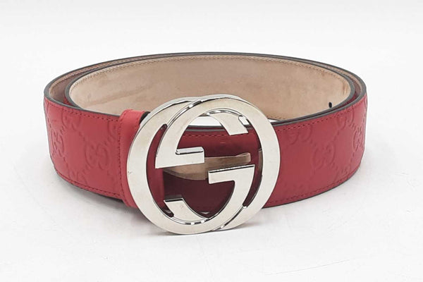 Gucci Red Guccissima Leather Belt With Interlocking Gg Buckle Eb1125lordu