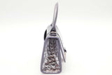 Balenciaga Mini Hourglass Metallic Lavender Croc Embossed Leather Bag Eb126wxzde