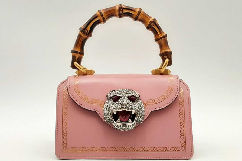 Gucci Pink Leather Crystal Thiara Bamboo Top Handle Bag Eb0325crxsa