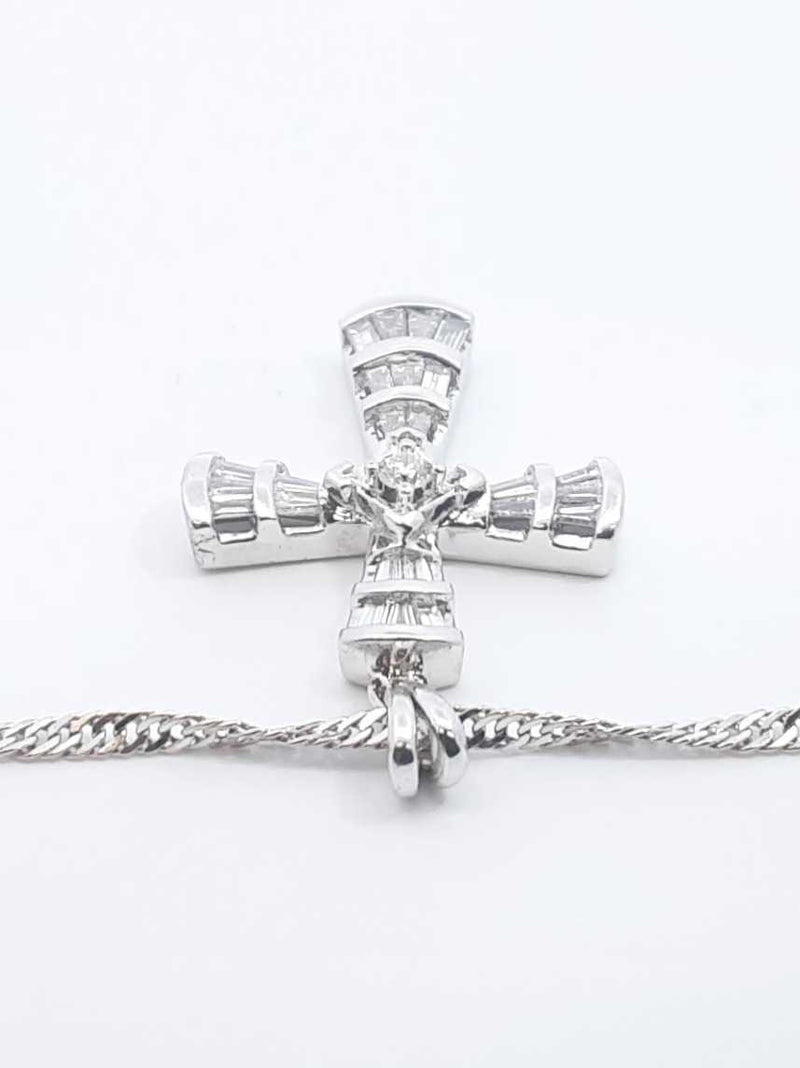 0.48 Cttw Diamond & 14k White Gold Cross Necklace 5.3 Gram 18.5 Inch Fw0425wrxdu