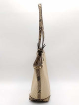 Michael Kors Izzy Straw Tote Bag With Snake Print Beige Aa1026wzsa