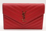 Yves Saint Laurent Quilted Chevron Red Leather Envelope Chain Wallet Eb1026wrxde