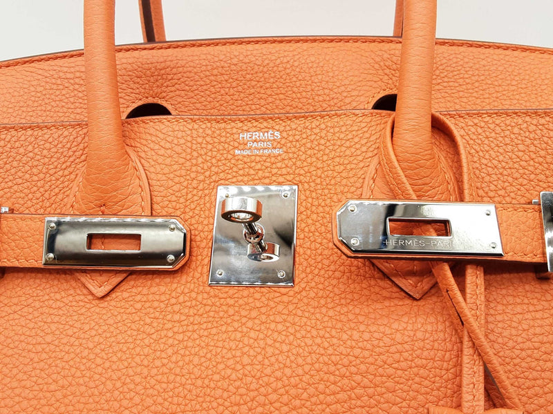 Hermes Birkin 30 Orange Clemence Palladium Hardware Handbag Do0825llxzxde