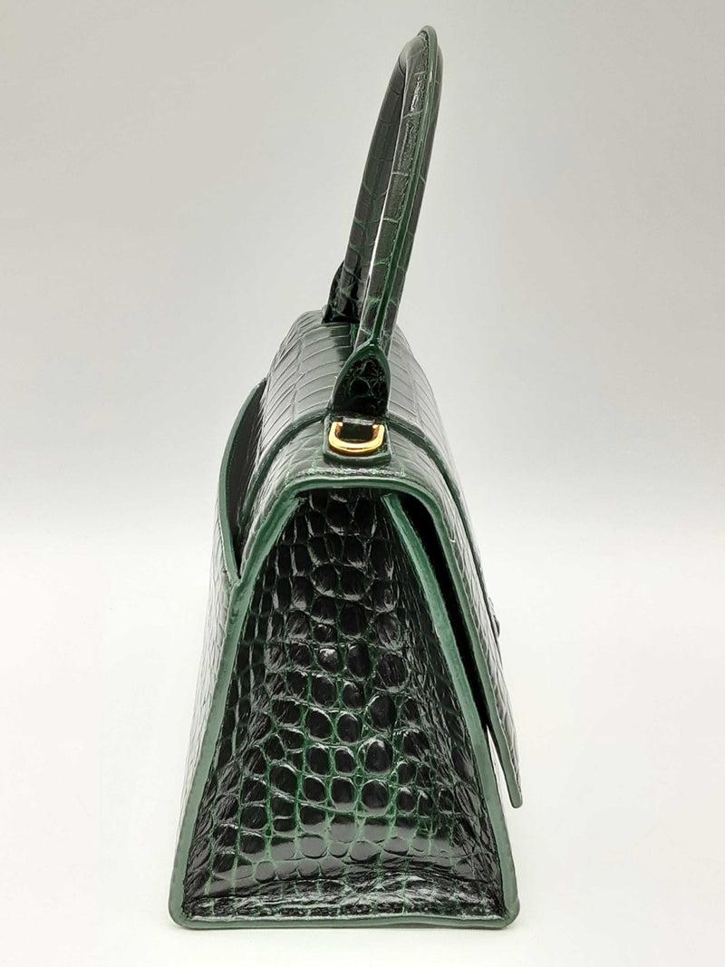 Balenciaga Hourglass Green Embossed Crocodile Leather Shoulder Bag Do0924rxzde